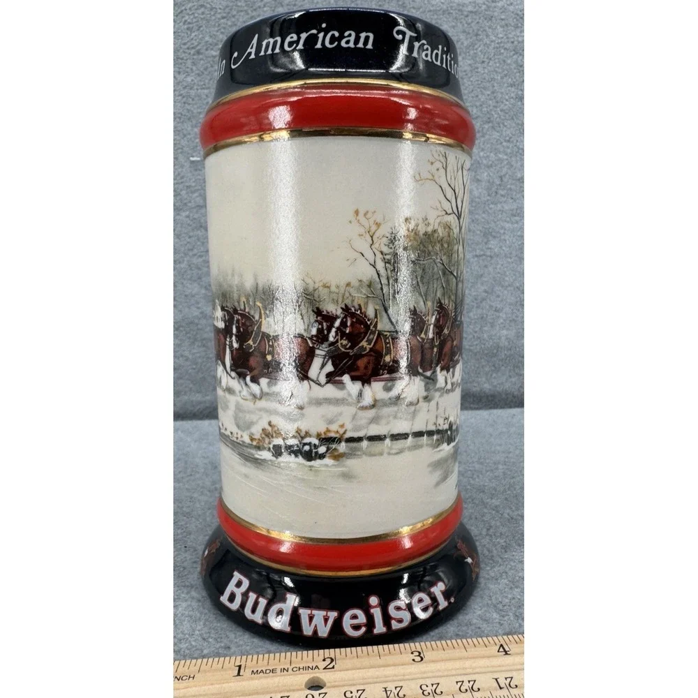 Budweiser Clydesdales Vintage Holiday Beer Stein Winter An American Tradition‎